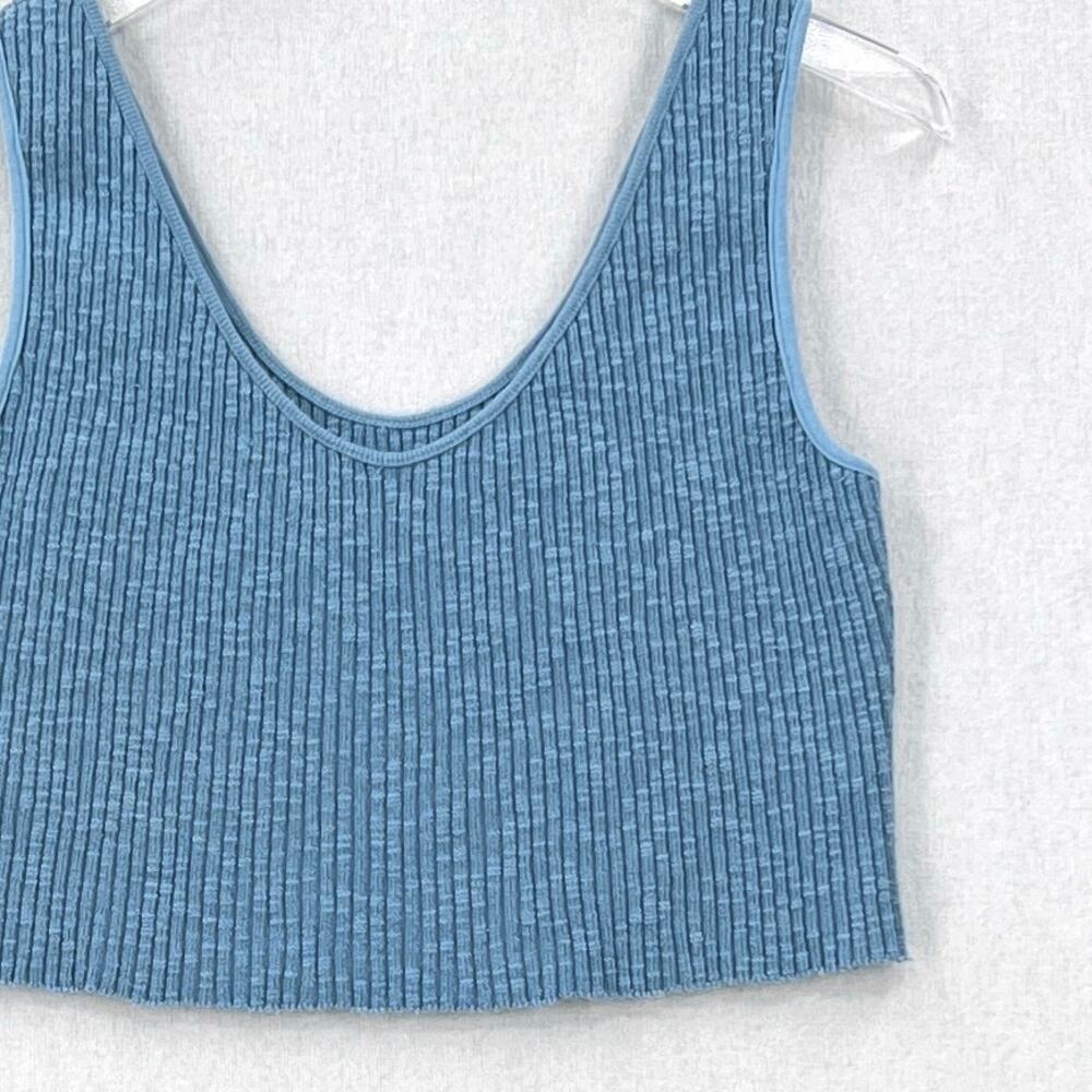 ENZA COSTA Rib Sweater Knit Cropped Tank Womens Medium Blue Stretch Wide Strap - Picture 7 of 13